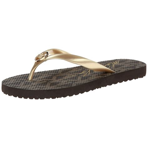 michael kors flip flops black and gold